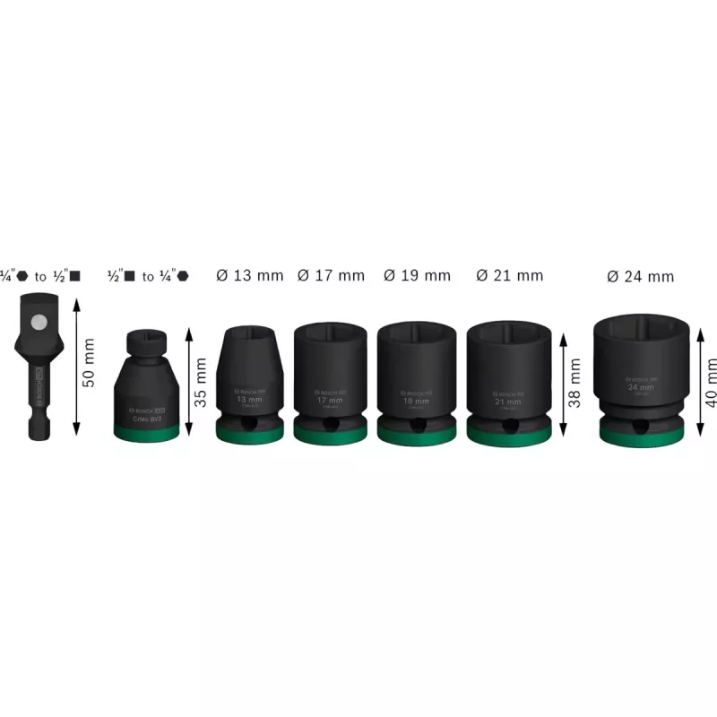Dopsleutelset Bosch Powertools PRO 1/2 inch 7-delig zwart