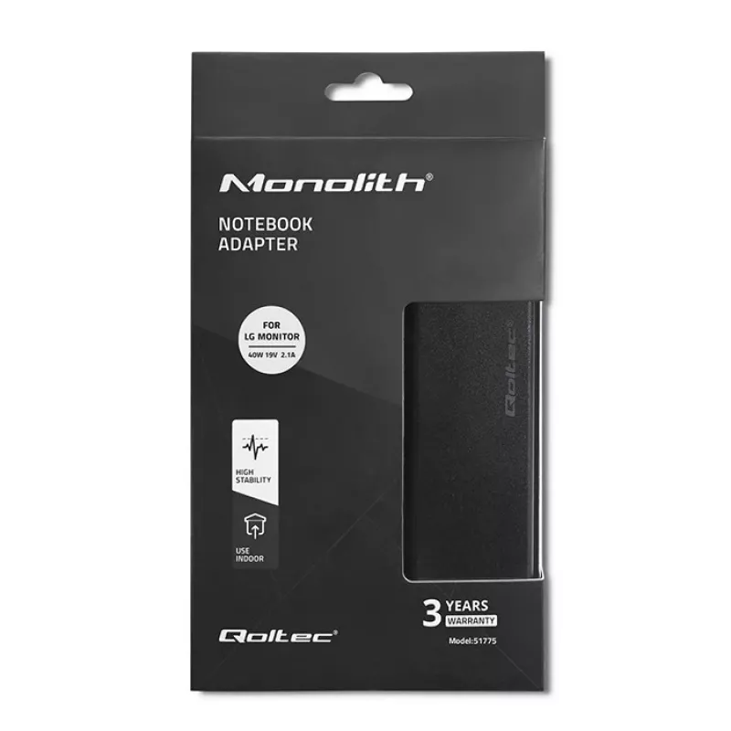 Qoltec 51775 netadapter voor LG-monitoren, 40 W, 19 V 2,1 A, 6,5x4,4 mm-stekker