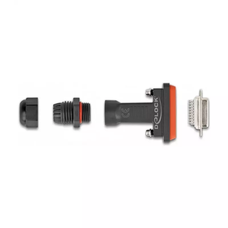 DeLOCK D-Sub HD 26-polige bus IP67 waterdicht zwart oranje