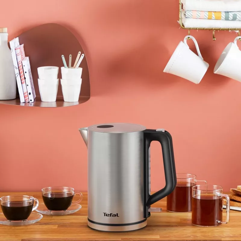 Tefal Bronx KI513D10 elektrische waterkoker, 1,7 l, 2400 W, roestvrij staal, draaibare basis, filter, zilver