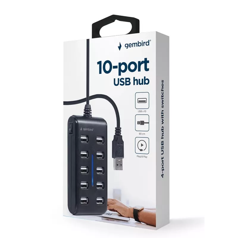 USB-hub Gembird UHB-U2P10P-01 — 10-poorts USB 2.0-hub