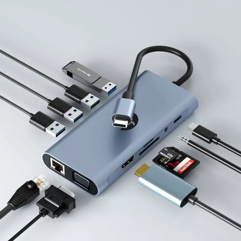 USB-C 11-in-1 adapter Hawk HW-HUB1101 — multiport-hub met 11 aansluitingen