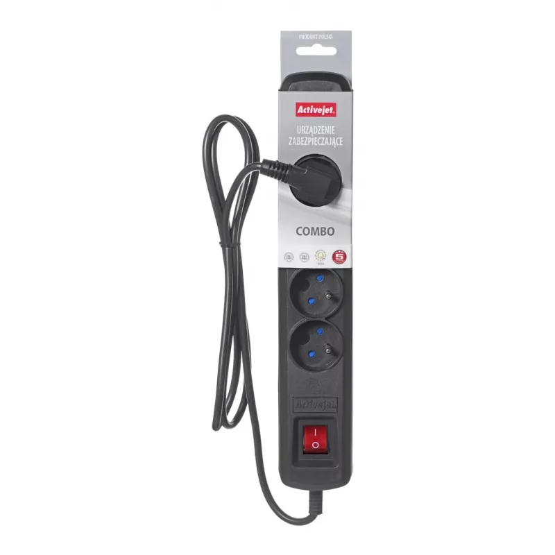 Activejet zwarte stekkerdoos met kabel ACJ COMBO 5G/5M/BEZP. AUTO/CZ