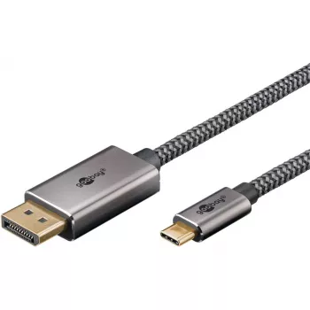 USB-adapterkabel, USB-C-stekker > DisplayPort-stekker, 4K 60Hz (zwart/zilver, 1 meter, gevlochten kabel)