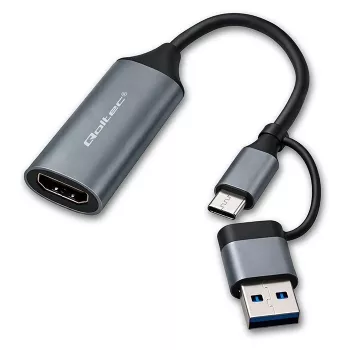 USB-C naar USB-A en HDMI 4K 30Hz adapter QOLTEC van aluminium
