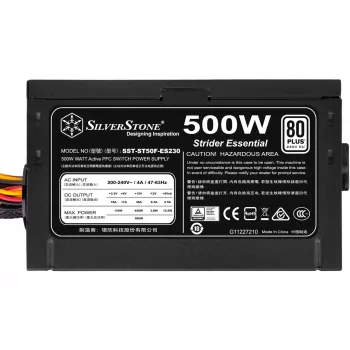 Voeding SILVERSTONE ST50F-ES230 500 W, 24-polig ATX, niet-modulair, 120 mm ventilator, aluminium