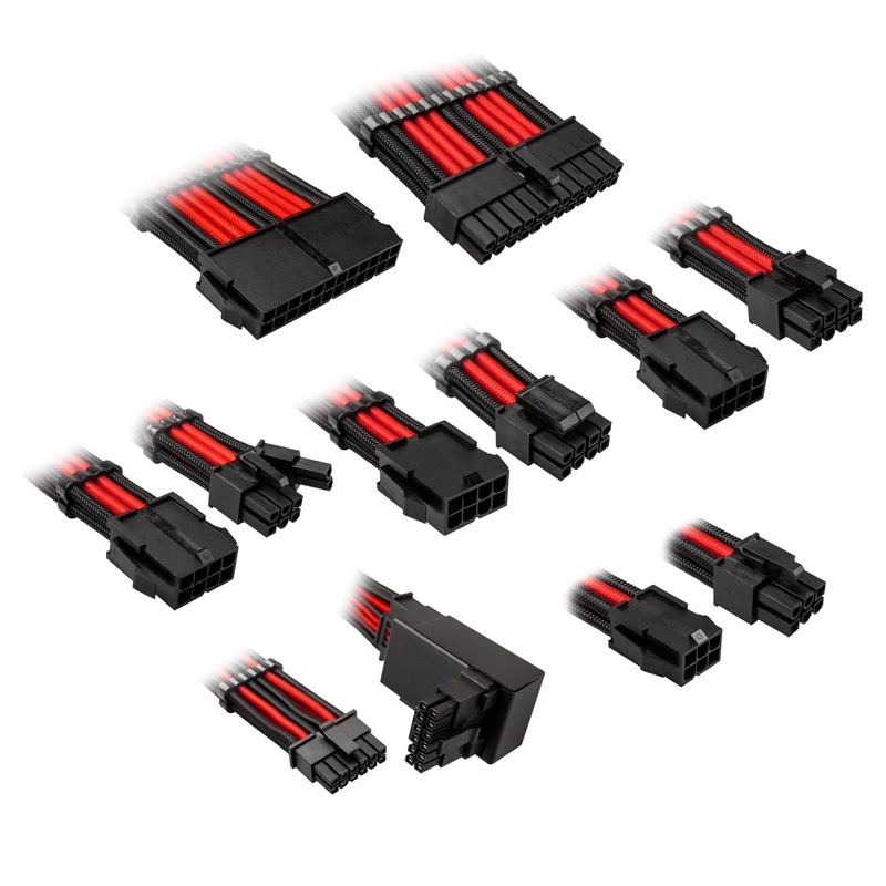 Kabel-/adapterkit Kolink Core Pro 12V-2x6 Type 2 omvlochten, Jet Schwarz/Racing