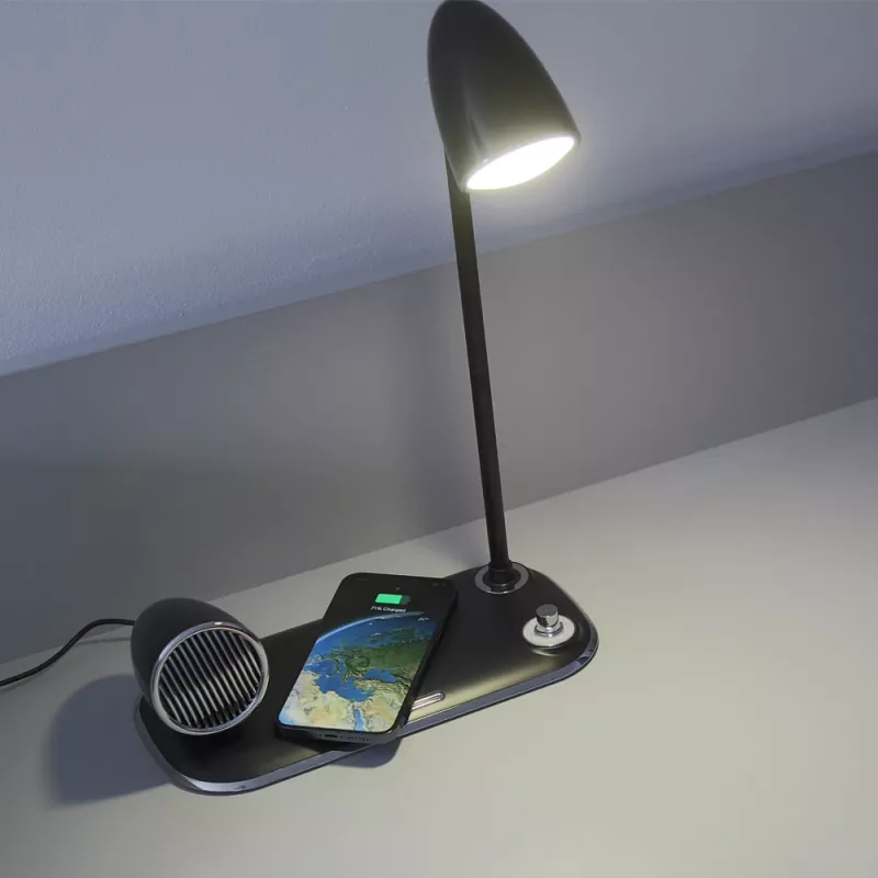 Tafellamp Tellur TLL151361 met draadloze Qi-oplader en Bluetooth-luidspreker, verstelbare verlichting