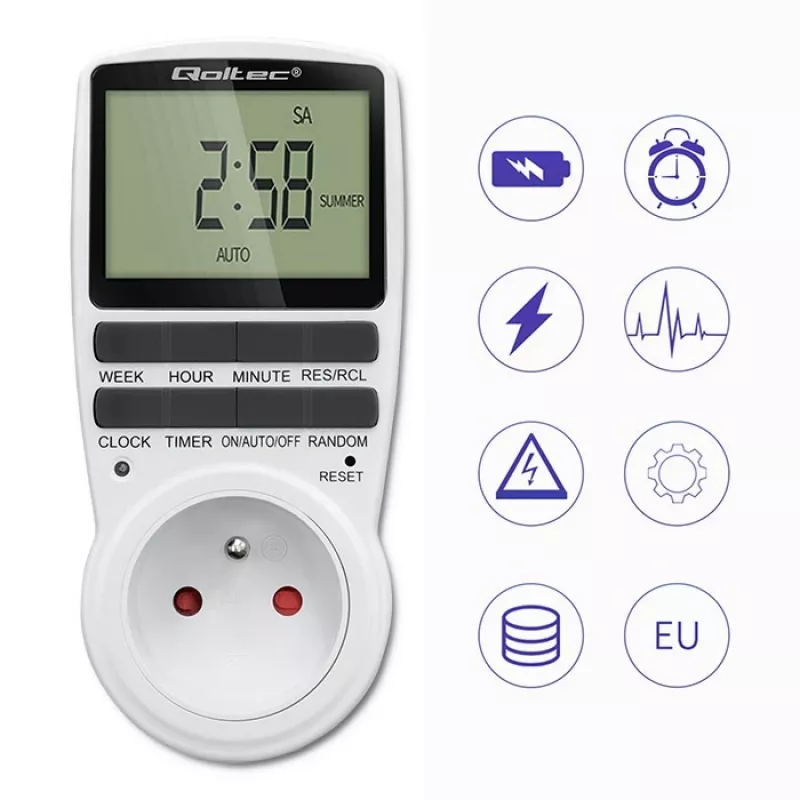Elektronische timer QOLTEC PC0628 met LCD-display, 24-uurs countdown