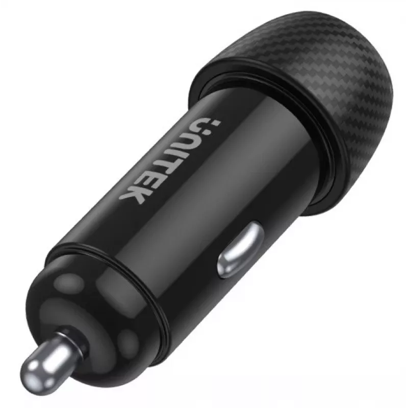 Auto-oplader Unitek P1400A met USB-C en USB-A, 38W, Quick Charge 3.0, ingang 12–24V, zwart