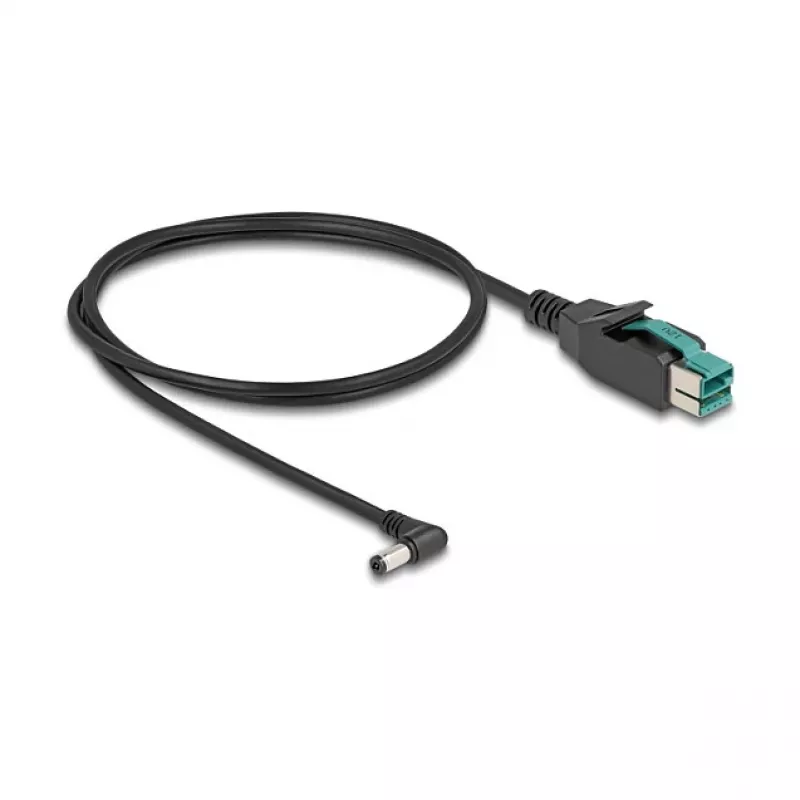 DeLOCK PoweredUSB-kabel stekker 12 V naar DC 5,5 x 2,1 mm stekker haaks 1 m