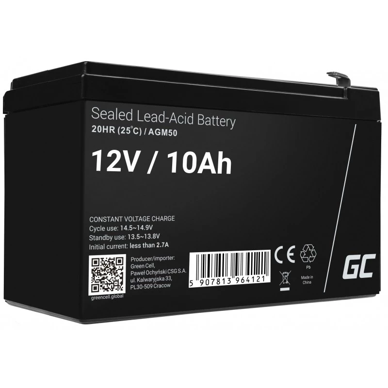 USV-accu Green Cell AGM50 12 V 10 Ah VRLA AGM, 65×151×95 mm, 2,45 kg, zwart