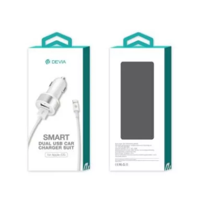 Auto-oplader Devia Smart Series Dual USB 2,4A met geïntegreerde Lightning-kabel