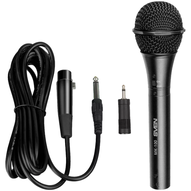 Microfoon SVEN MK-100 (bekabeld, dynamisch, metaal, kabel 4,0 m, 6,3/3,5 mm jack, niere, zwart)