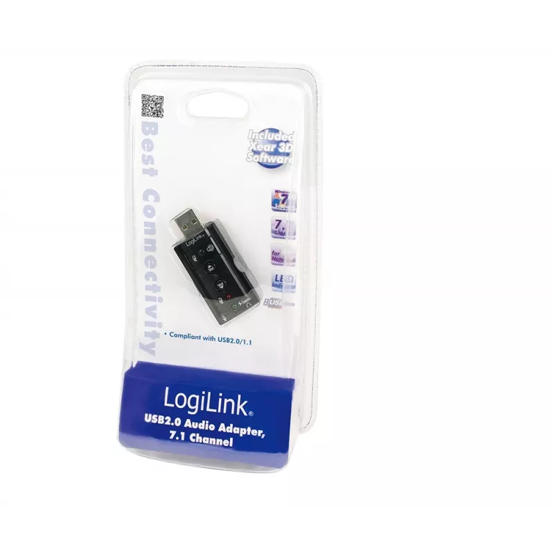 Externe USB-soundkaart LOGILINK UA0078, 7.1-kanaals, USB-interface, compact 124×194×34 mm, 80 g