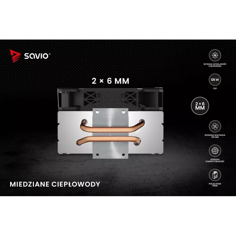 Koellichaam SAVIO SAVGCOFROSTX2 120 mm zwart, 2 heatpipes, 800–1800 RPM, 4-pins
