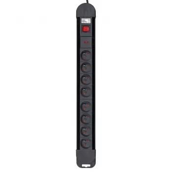 Power extension MACLEAN MCE11 — 8 AC stopcontacten, 1.5 m kabel, indoor, zwart, met aan/uit-schakelaar