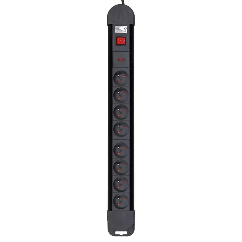 Power extension MACLEAN MCE11 — 8 AC stopcontacten, 1.5 m kabel, indoor, zwart, met aan/uit-schakelaar