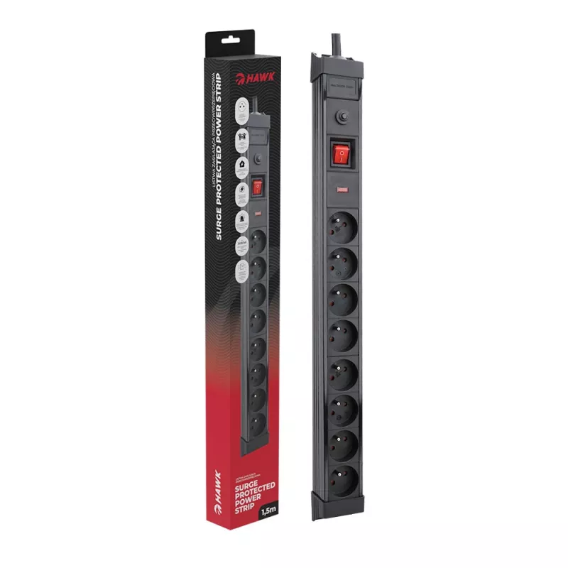 Overspanningsbeveiliging Hawk HWPS801BK 1,5 m netsnoer, model HWPS801BK