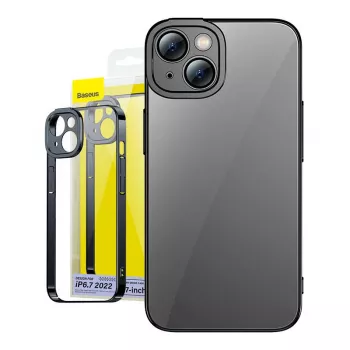 Baseus Glitter Transparent Case and Tempered Glass set voor iPhone 14 Plus (zwart)