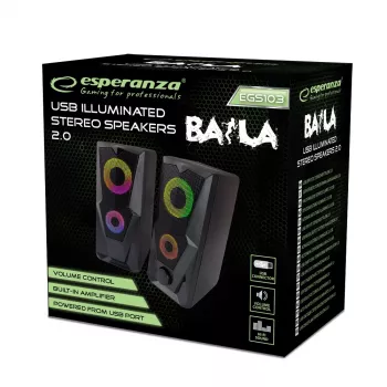 Luidspreker ESPERANZA BAILA 6 W bedrade zuilluidspreker, 6 W RMS, 160–20000 Hz, 3 Ω, USB & 3,5 mm, paar