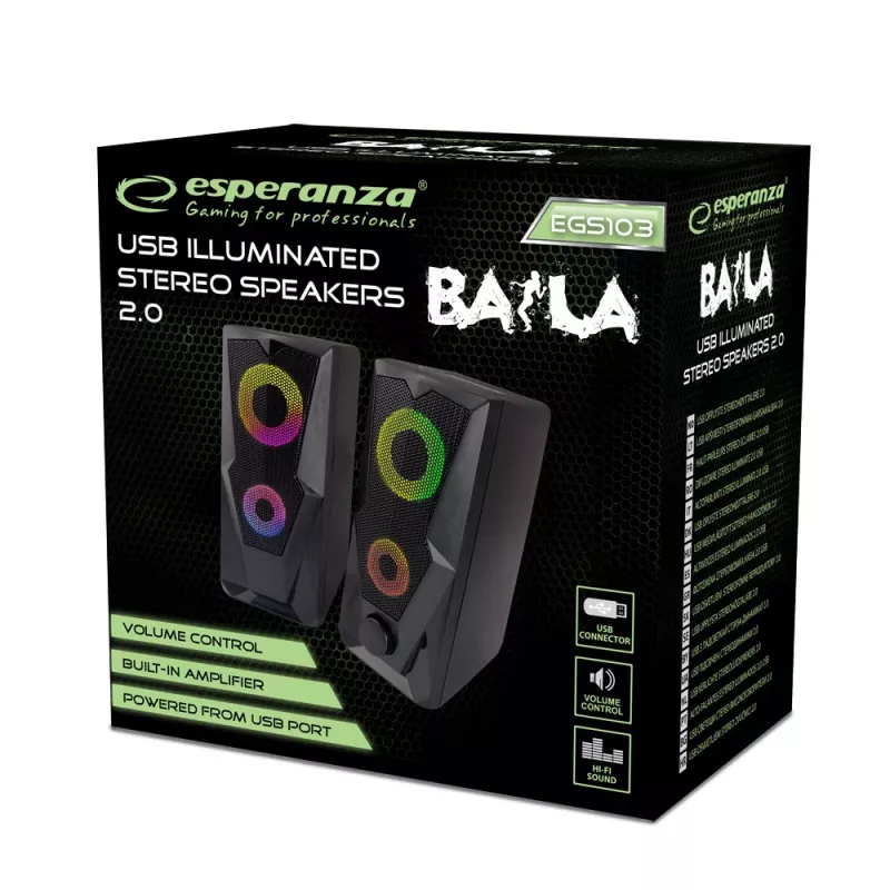 Luidspreker ESPERANZA BAILA 6 W bedrade zuilluidspreker, 6 W RMS, 160–20000 Hz, 3 Ω, USB & 3,5 mm, paar