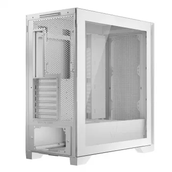 PC-behuizing MODECOM VOLCANO EXPANSE S MIDI Tower — wit, microATX, gehard glas, USB-C, ondersteunt GPU 430 mm