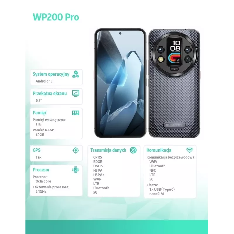 Oukitel WP200 Pro 5G 6.7 24GB/1TB DS. 8800mAh grijs