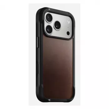 Telefoonhoesje Nomad Rugged Leather Case voor iPhone 17 Pro, 6,3 inch (16 cm), bruin, leer/TPU/aluminium