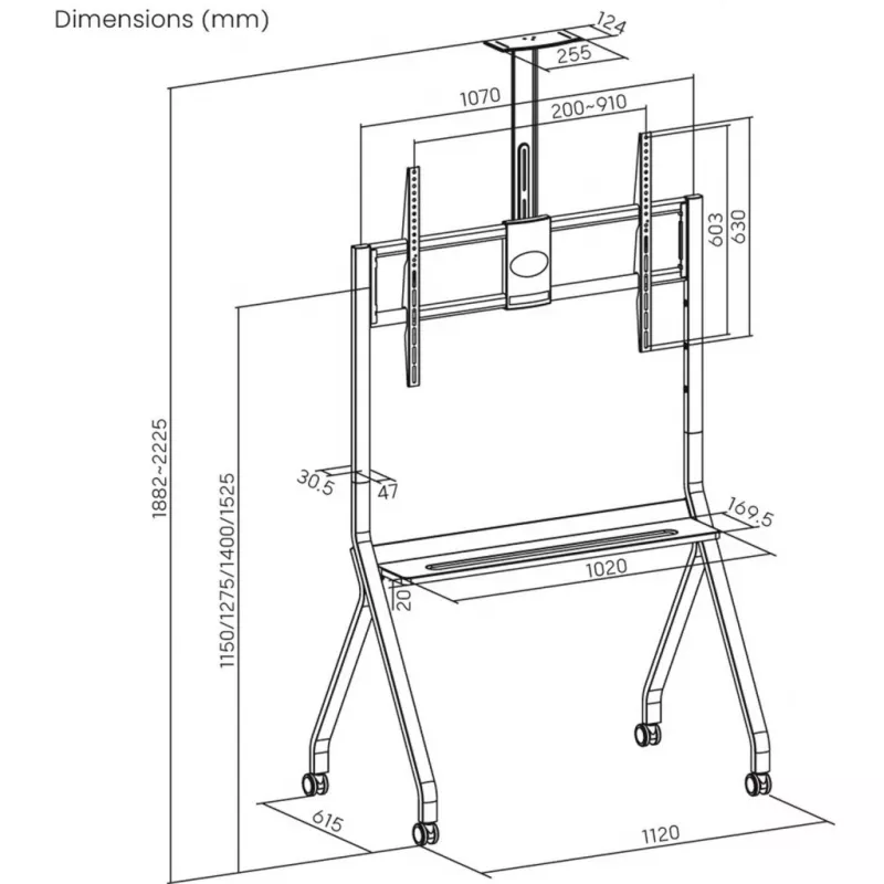Mobiele tv-standaard ART STO S-14 voor 55–100 inch tv's, draagvermogen tot 120 kg