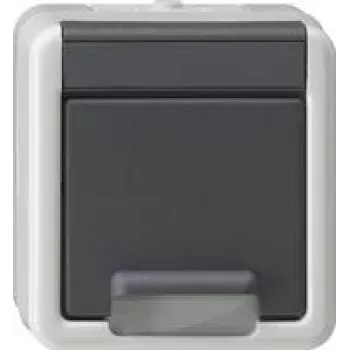 gira SCHUKO-stopcontact opbouw met klapdeksel en SafetyPlus, model 441430, grijs