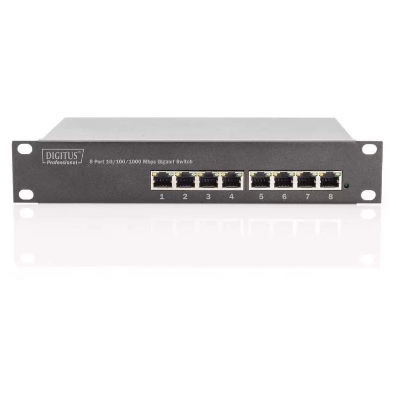 Switch DIGITUS 10 inch Gigabit Ethernet 8-poorts unmanaged - 8x Gigabit RJ45, rackmonteerbaar