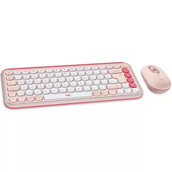 Logitech POP Icon Combo - toetsenbord-muisset - draadloos - Bluetooth LE - QWERTY - US International - rosé, off-white (920-013142)