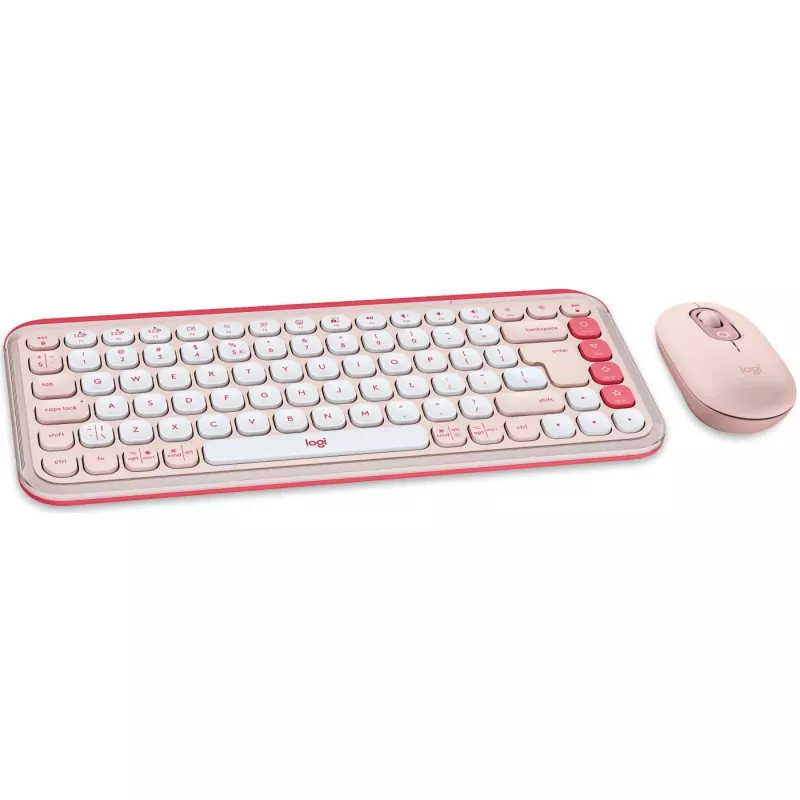 Logitech POP Icon Combo - toetsenbord-muisset - draadloos - Bluetooth LE - QWERTY - US International - rosé, off-white (920-013142)