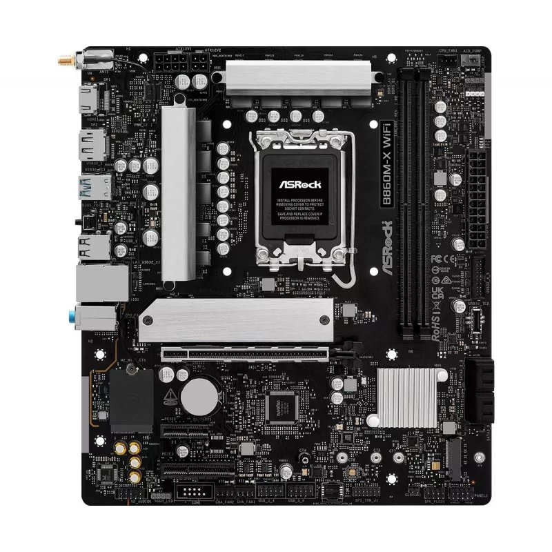 Moederbord ASRock B860M-X WiFi — Intel B860, LGA 1851, micro ATX, DDR5, 2x DIMM, 4x M.2, 2.5Gb LAN, Wi‑Fi 6E, Bluetooth 5.3