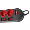 Verlengsnoer MACLEAN MCE204 1,5 m kabel, 5 AC-stopcontacten, binnen, zwart/rood