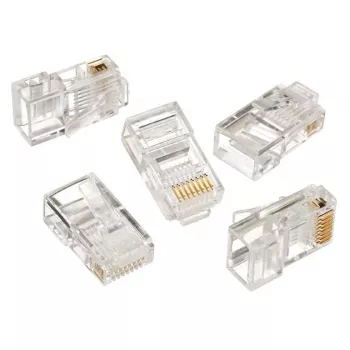 Modulaire stekker 8P8C voor vaste LAN-kabels CAT5, UTP, 10 stuks per zakje | Modulaire 8P8C RJ45-stekker, 30µ” verguld, 3-tands binnencontacten voor vaste LAN-kabels