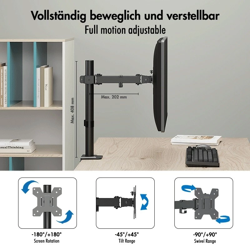 Monitorarm 17-32 inch, max. 10 kg, staal