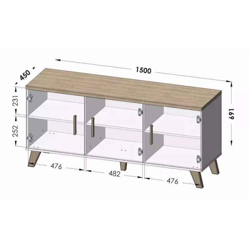 Cama sideboard LOTTA 150 3D wotan eiken + mat zwart