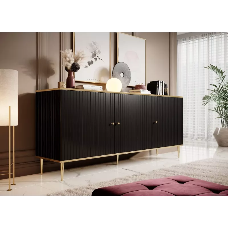 GLAMOUR dressoir 180x40x75,5 cm, zwart mat + goud