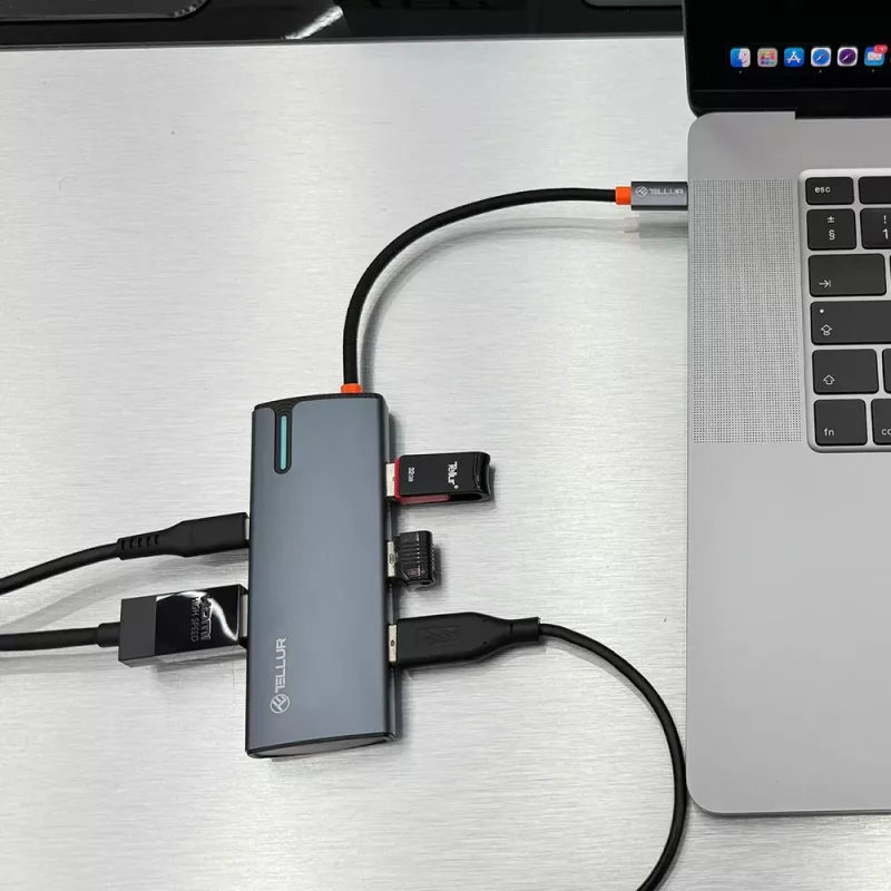 USB-C-hub Tellur TLL321061 met PD 3.0 100W, HDMI-uitgang en 3× USB 3.0-aansluitingen