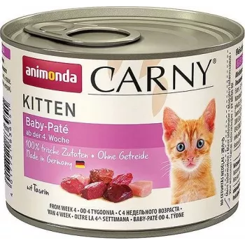 Natvoer voor katten animonda Carny Baby Paté 200 g — rund & kip, graanvrij, kittenrecept, trekringblik
