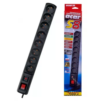 Stekkerdoos met schakelaar: 8 stopcontacten, kabel 1,5 m, zwart