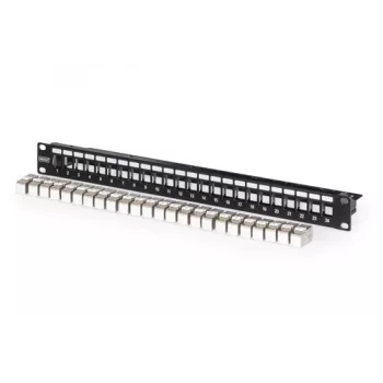 Modulair patchpanel, 24-poorts, voorzien van 24x DN-93615 (zwart, 1 HE, rack mount, afgeschermd)