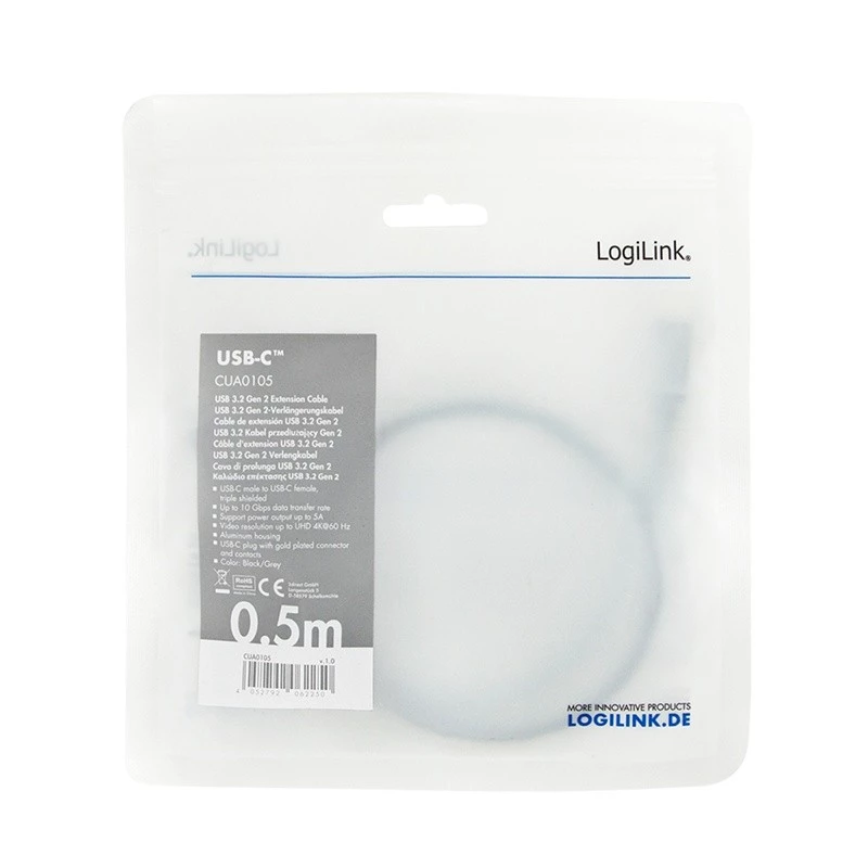 LogiLink USB-kabel USB 3.2 Gen 2 CUA0105 0,5 m USB-C zwart grijs