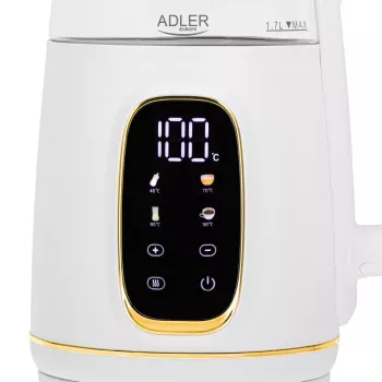 Waterkoker Adler AD 1305WG — 1,7 l, 2200 W, glas/kunststof, wit/goud/transparant