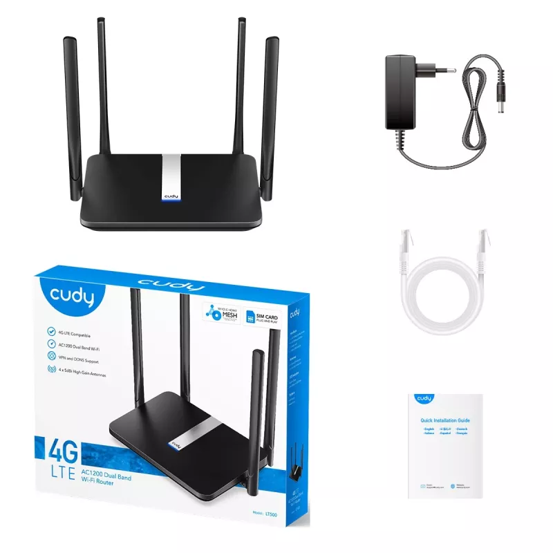 Cudy LT500 wifirouter Fast Ethernet dual-band (2,4 GHz / 5 GHz) 4G zwart