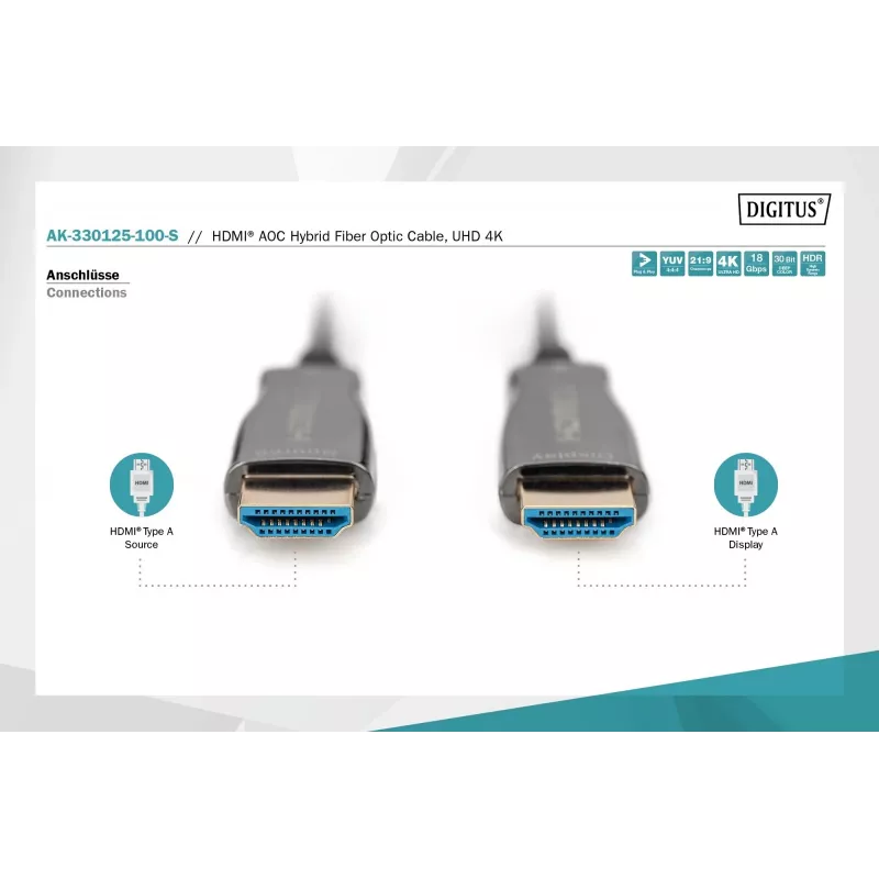 HDMI AOC hybride glasvezelkabel Digitus AK-330125-100-S
