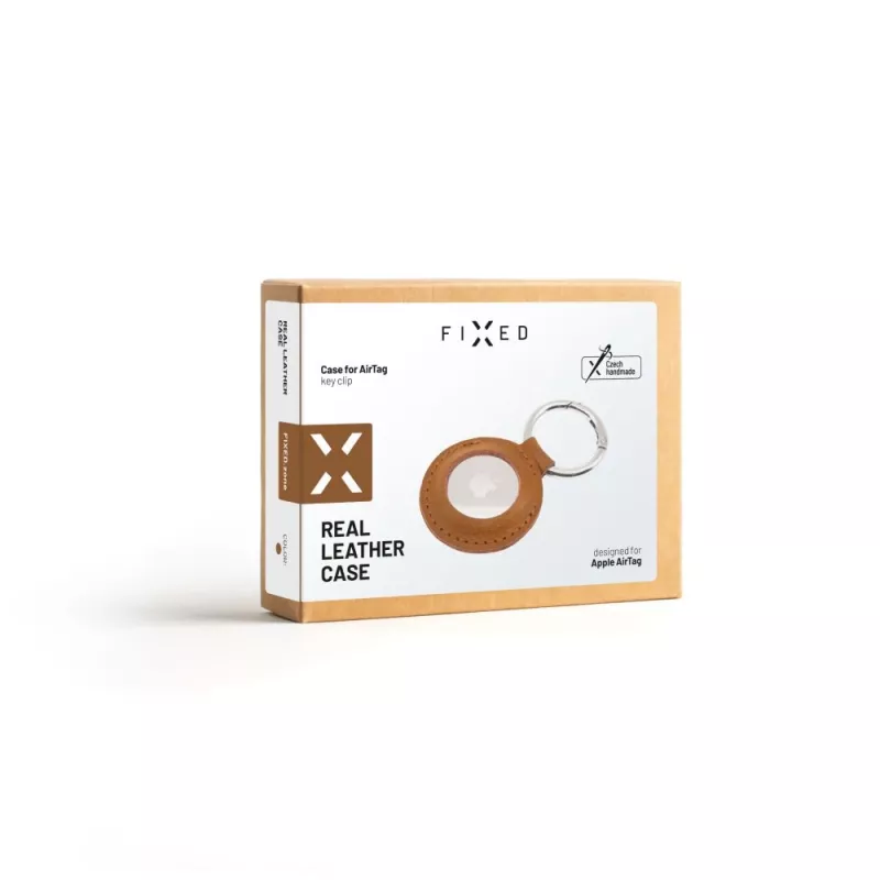 Hoesje voor AirTag FIXED FIXWAT-C2-BRW echt runderleer bruin — beschermende leren houder voor Apple AirTag