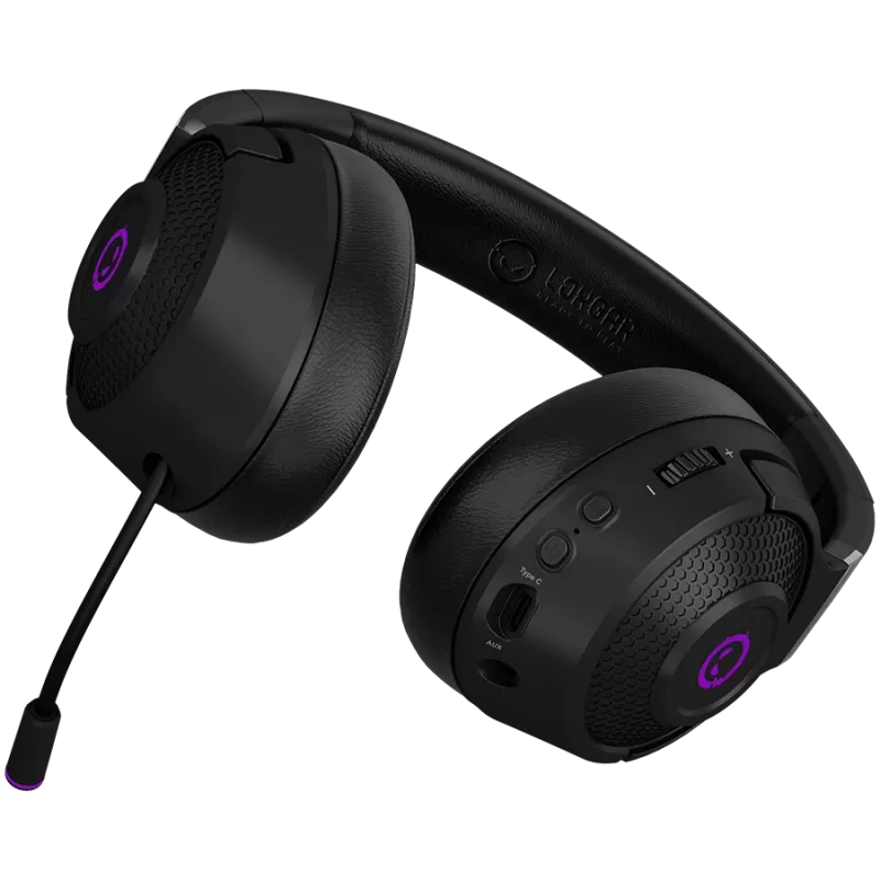 Lorgar Noah 702 (LRG-GHS702) draadloze gaming-headset, Bluetooth 5.3, USB-ontvanger, 3,5 mm AUX, 40 mm drivers, 1000 mAh, RGB, zwart